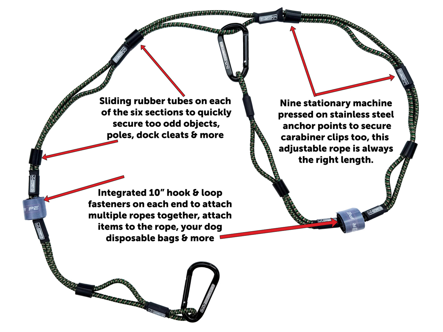 (Camouflage) Everything Rope Multi Use Bungee Cord, These 5' Adjustable Bungee Cords are the last tie down you will ever need. Always the perfect length.