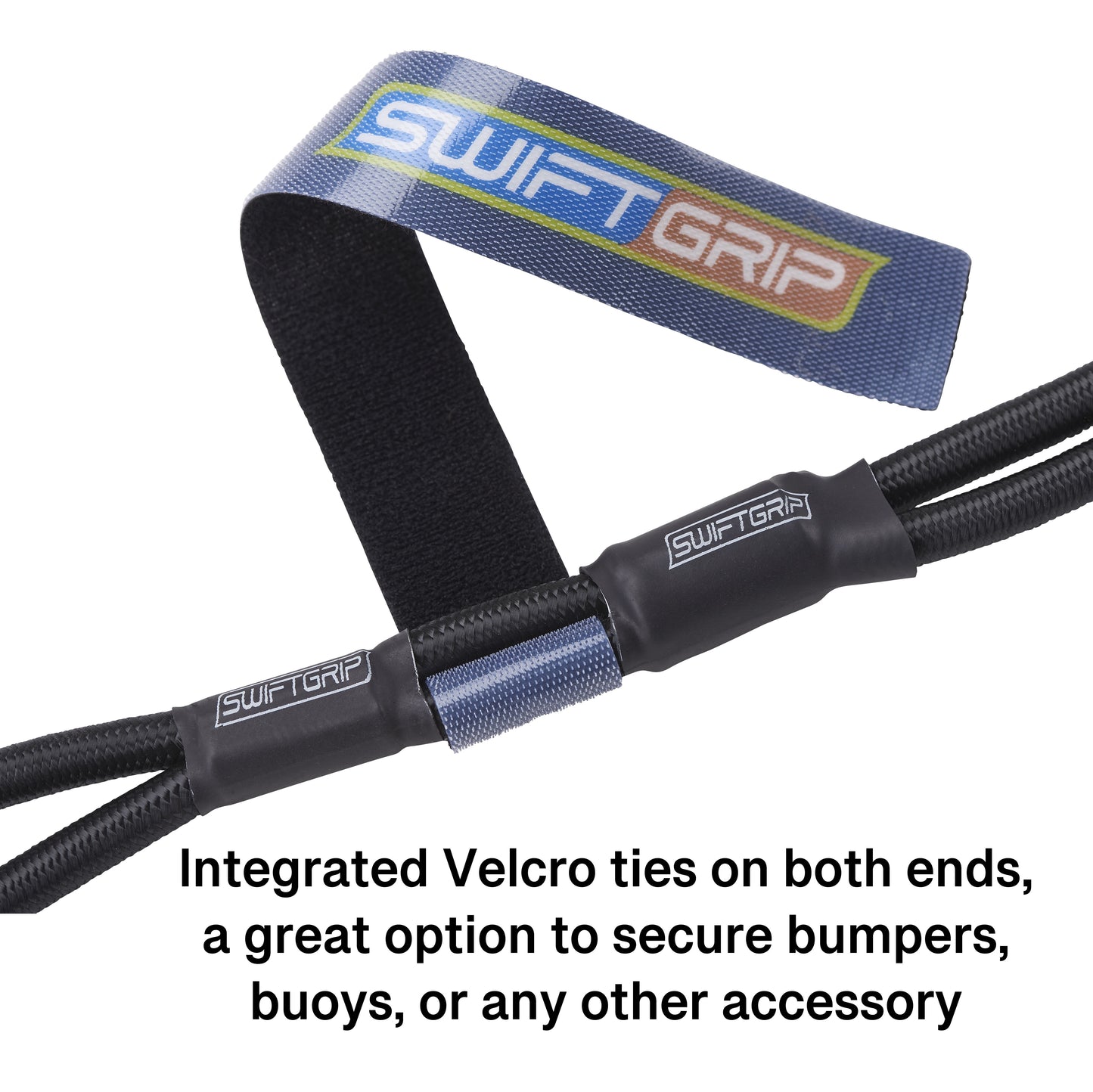 Swift Grip (2) Heavy Duty 5 Foot Adjustable Bungee Dock Lines for Boats, Mooring Lines, Jet ski Dock line, with Integrated Velcro Ties, Perfect for attaching Bumpers to Your PWC or Boat Dock Rope